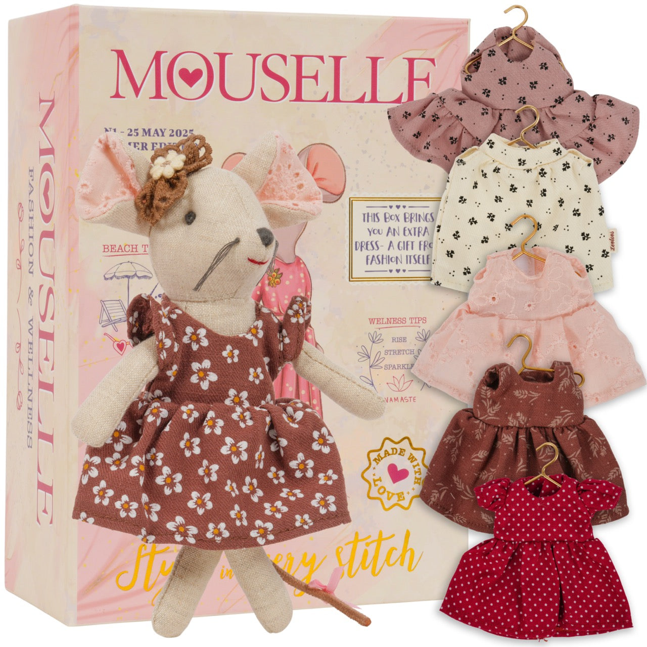 Mouselle toy with dresses and packaging